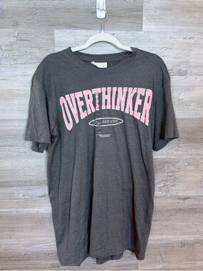 NWT Simply Southern Overthinker Graphic Tee Charcoal Grey Pink Large